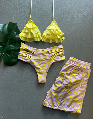 Pink Azulejos Ruffles High Waist Matching Set