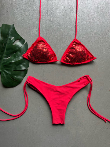 Red Sequin V Cut Set
