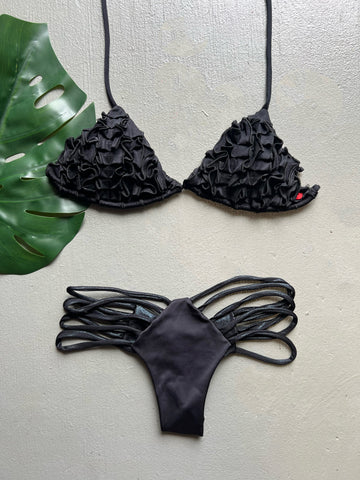 Black on Black Scrunchy Ruffles Set