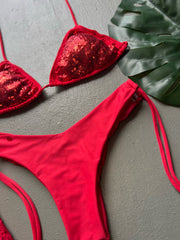 Red Sequin V Cut Set