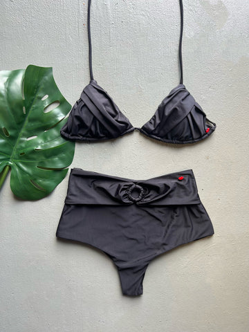 Black Pleated High Waist Set