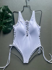 White LaceUp One Piece