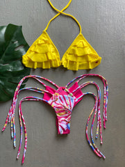 Bluish Tropical Leaves Ruffles Set