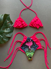 Neon Pink Ruffles High Waist Set
