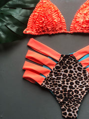 Leopard & Orange Ruffled High Waist Set