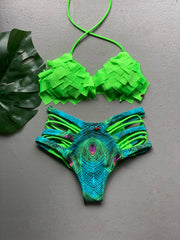 Peacock Patches High Waist Set