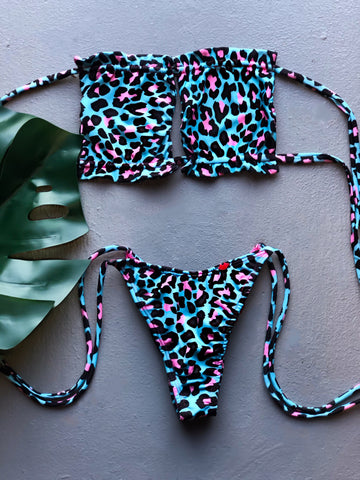 Neon Pink Leopard Ruches Bandeau Set