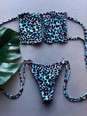 Neon Pink Leopard Ruches Bandeau Set