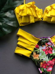 Yellow Ruffles Bandeau High Waist Set