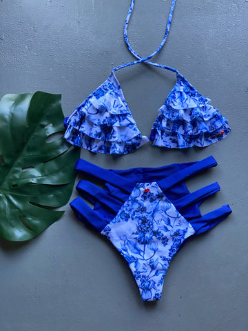 Bluish Cherries High Waist Set