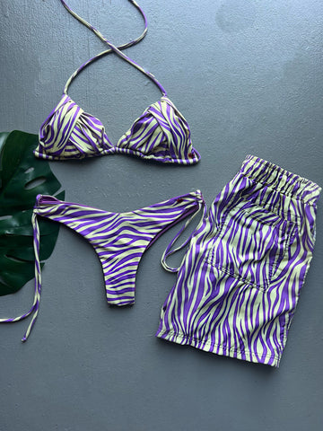 Purple Zebra Pleated Matching Set