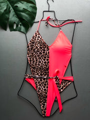 Neon & Leopard ColorBlock Wrap Up Monokini