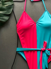 Turquoise & Pink Wrap Up Monokini