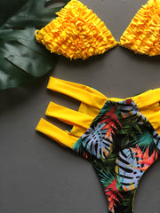 Blue Tropical Leaves High Waist Set