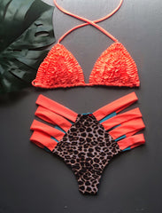Leopard & Orange Ruffled High Waist Set