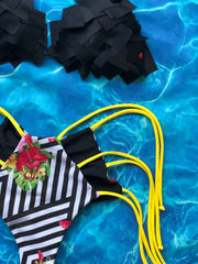 Black Patches Tie Up High Waist