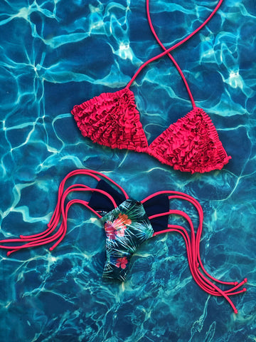 Pink Ruffled Tie Up Set