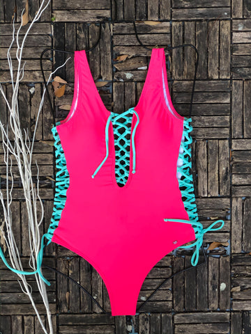Mint Lace Up One Piece