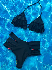Black  Patchwork High Waist Set