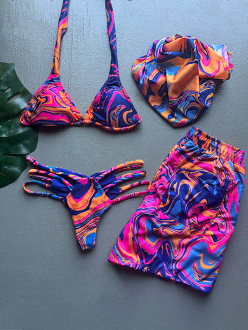 Purplish Pink Swirls Triangle Matching Set