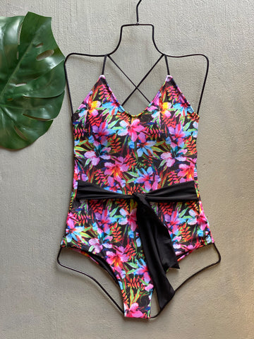 Black Florencia Belted One Piece