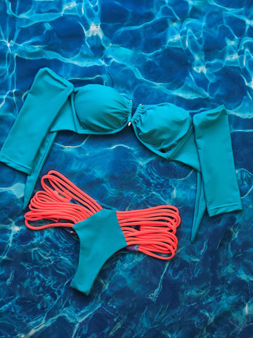 Off Shoulder Sea Blue Set