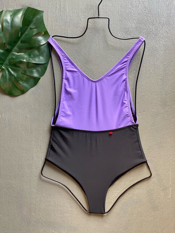 Lilac & Black ColorBlock One Piece