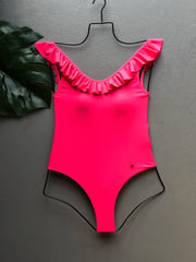 Pink Ruffled Off Shoulder One Piece