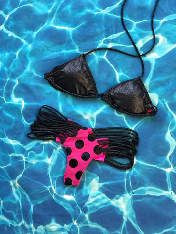 Metallic Black Polka Dots Set