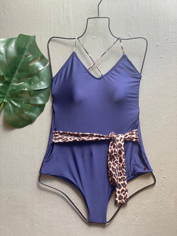 Navy Leopard Belted One Piece