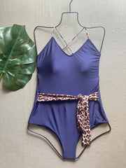 Navy Leopard Belted One Piece
