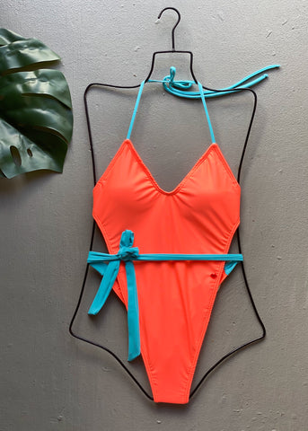 Turquoise & Orange Wrap Up Monokini