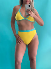 Neon Green ColorBlock High Waist Set