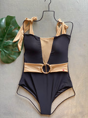 Black & Gold Belted Luxury One Piece