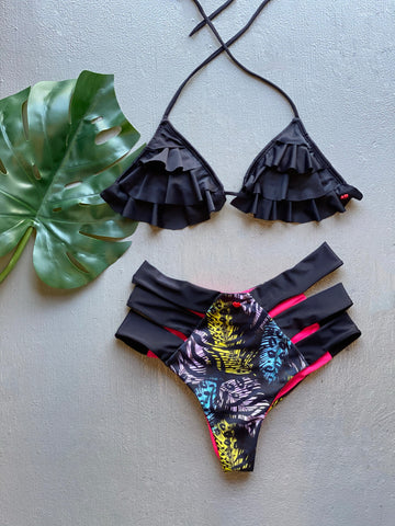 Black Ruffles High Waist Set