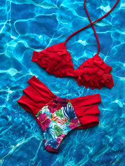 Red Patches High Waist Set