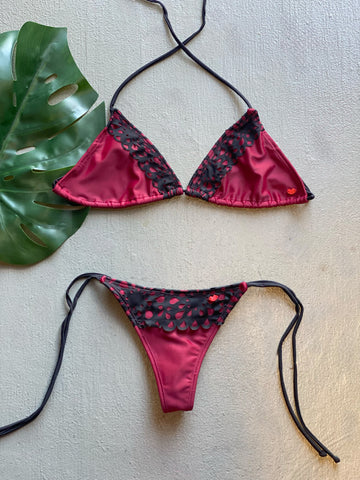 Burgundy Lace Triangle Set