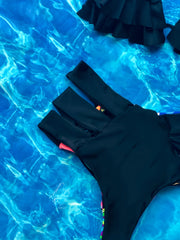 Black  Patchwork High Waist Set