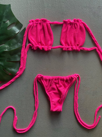 Ribbed Bandeau Pink Set