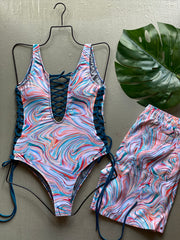 Pastel Swirls Lace Up Matching Set