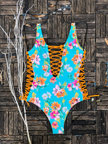 Mustard LaceUp One Piece