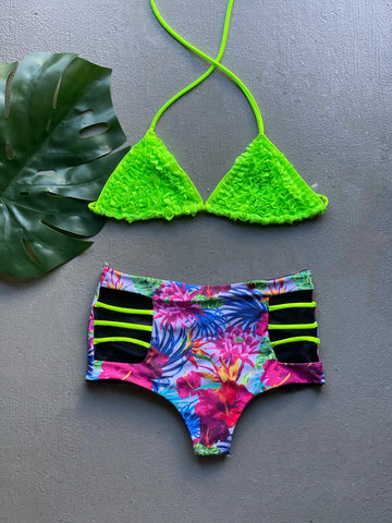 Neon Green Ruches High Waist Set