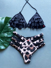 Black Leopard Ruffles High Waist Set