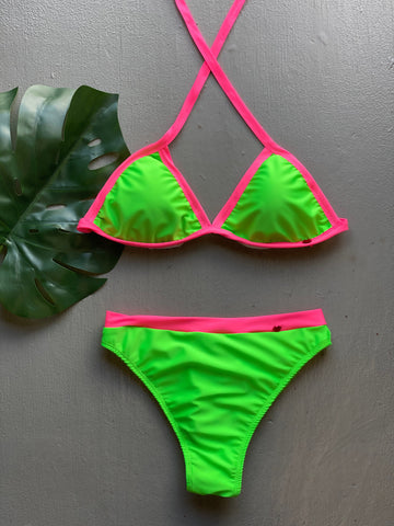 Neon Green ColorBlock High Waist Set