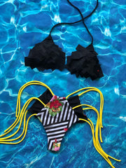 Black Patches High Waist Set