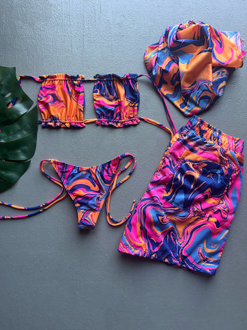 Purplish Pink Swirls Bandeau Matching Set