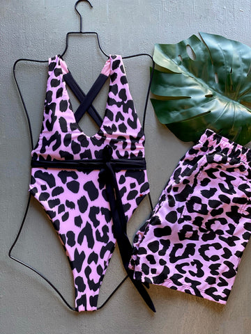 Pink Leopard OnePiece Matching Set